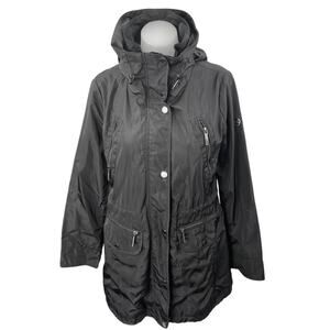 Michael Kors Women's Black Full Zip Drawstring Hoodie Hooded Rain Coat Jacket S